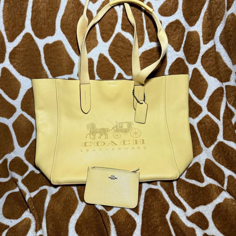 Coach Grove Medium Tote with Horse and Carriage in Yellow Pebbled Leather
